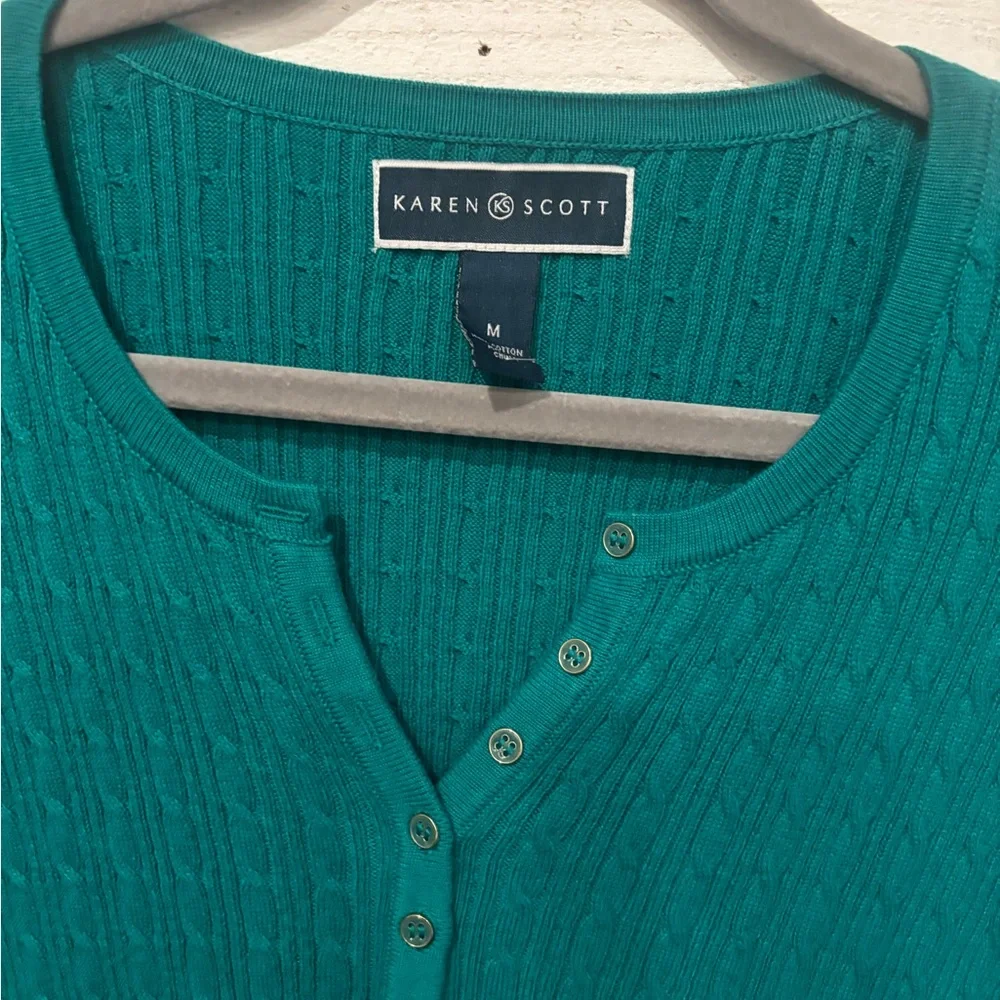 Karen Scott NWT Women's Teal Green Henley 3/4 Sleeve  Sweater in size medium - Picture 3 of 8